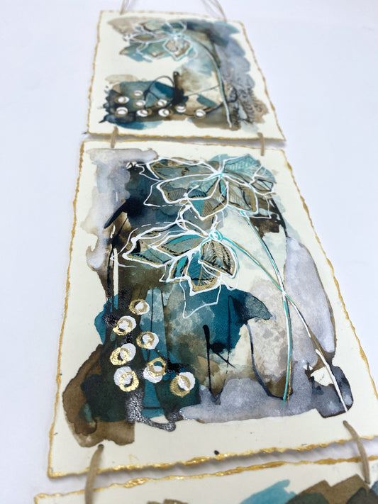 Fresh Stems II - Original Painting, Triptych Wall Hanging - Carla Jennings Art