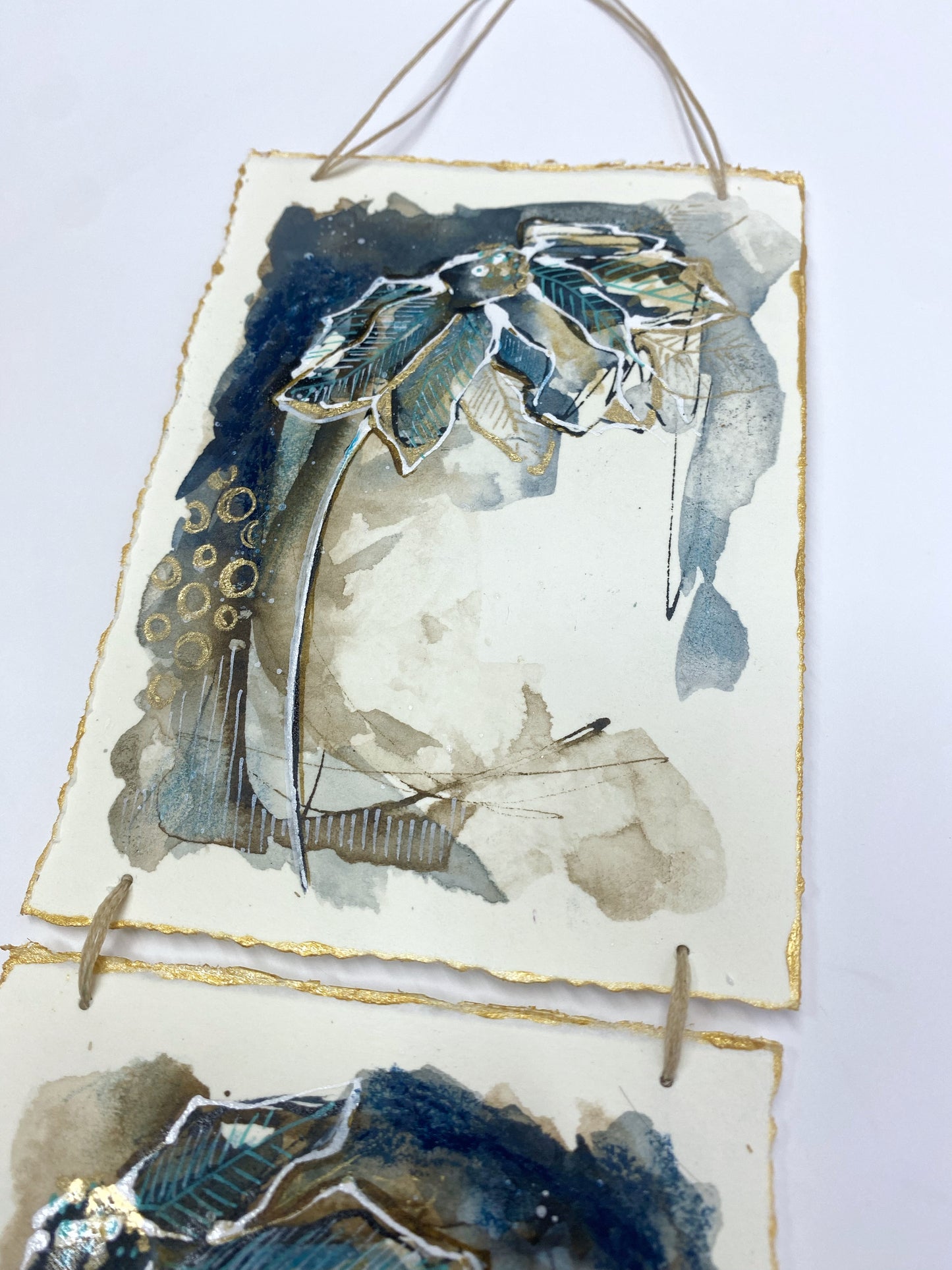 Midnight Daisies - Original Painting, Triptych Wall Hanging - Carla Jennings Art