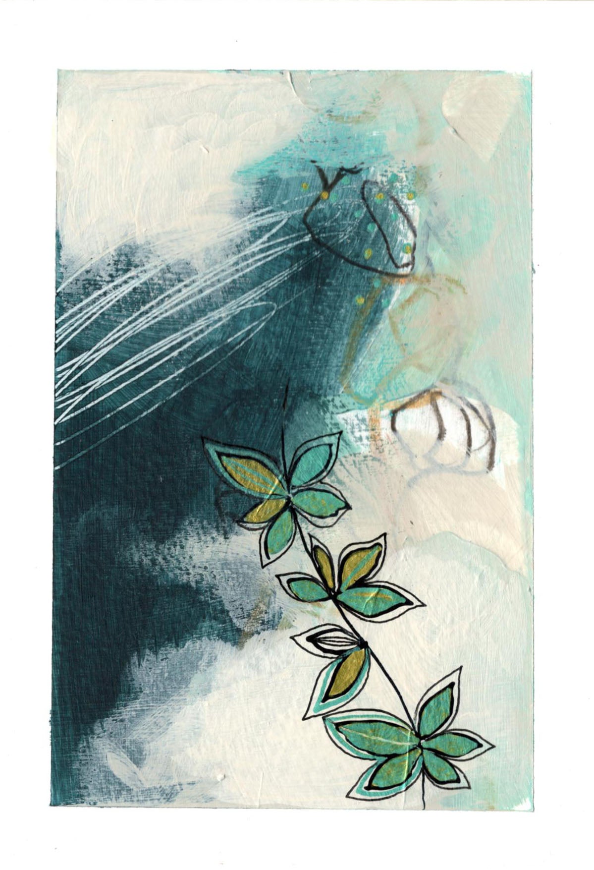 Go With the Flow II - set of 4 mini paintings with metallic detail