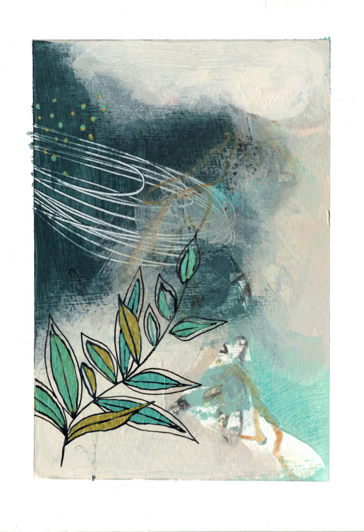 Go With the Flow II - set of 4 mini paintings with metallic detail