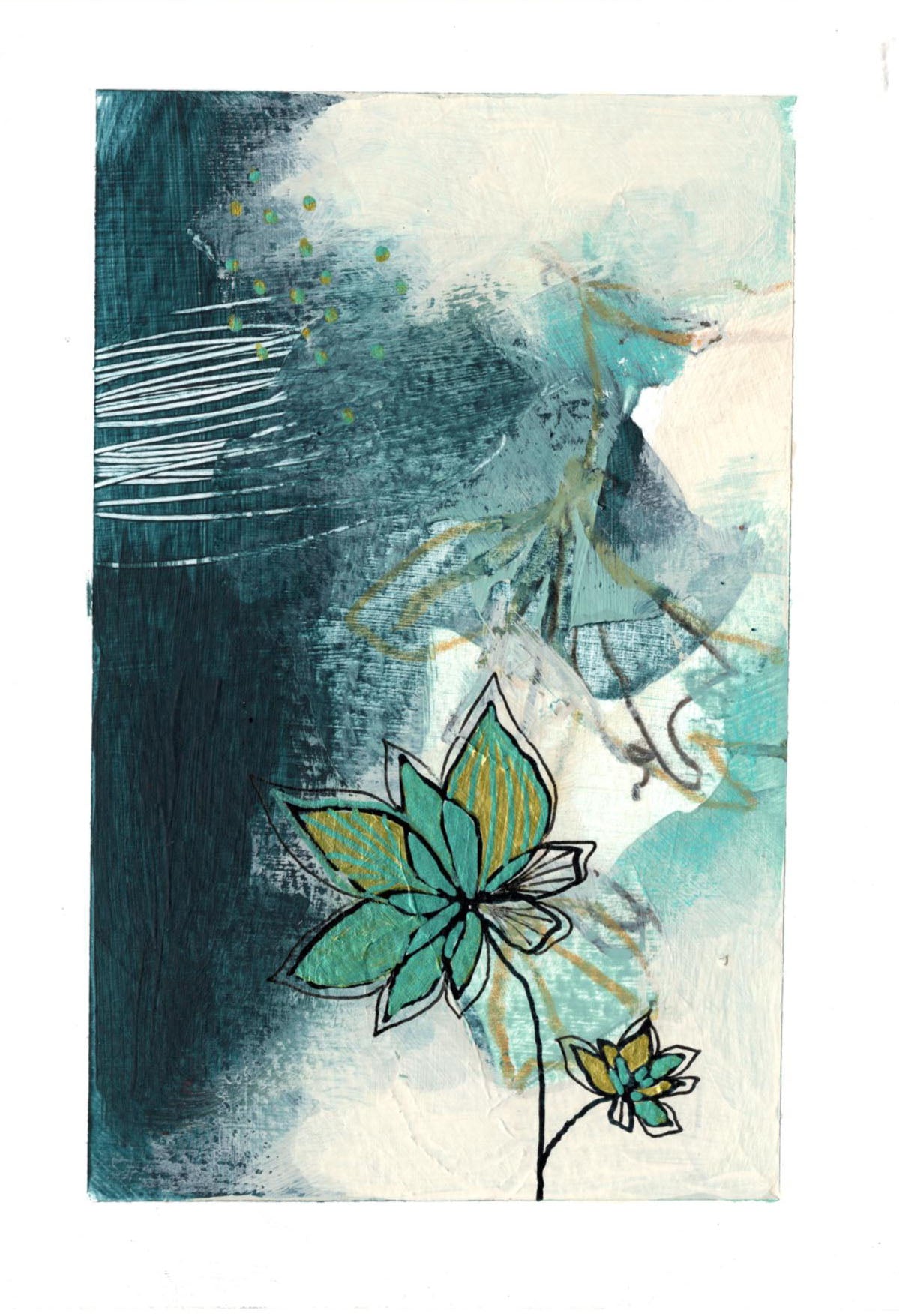 Go With the Flow II - set of 4 mini paintings with metallic detail