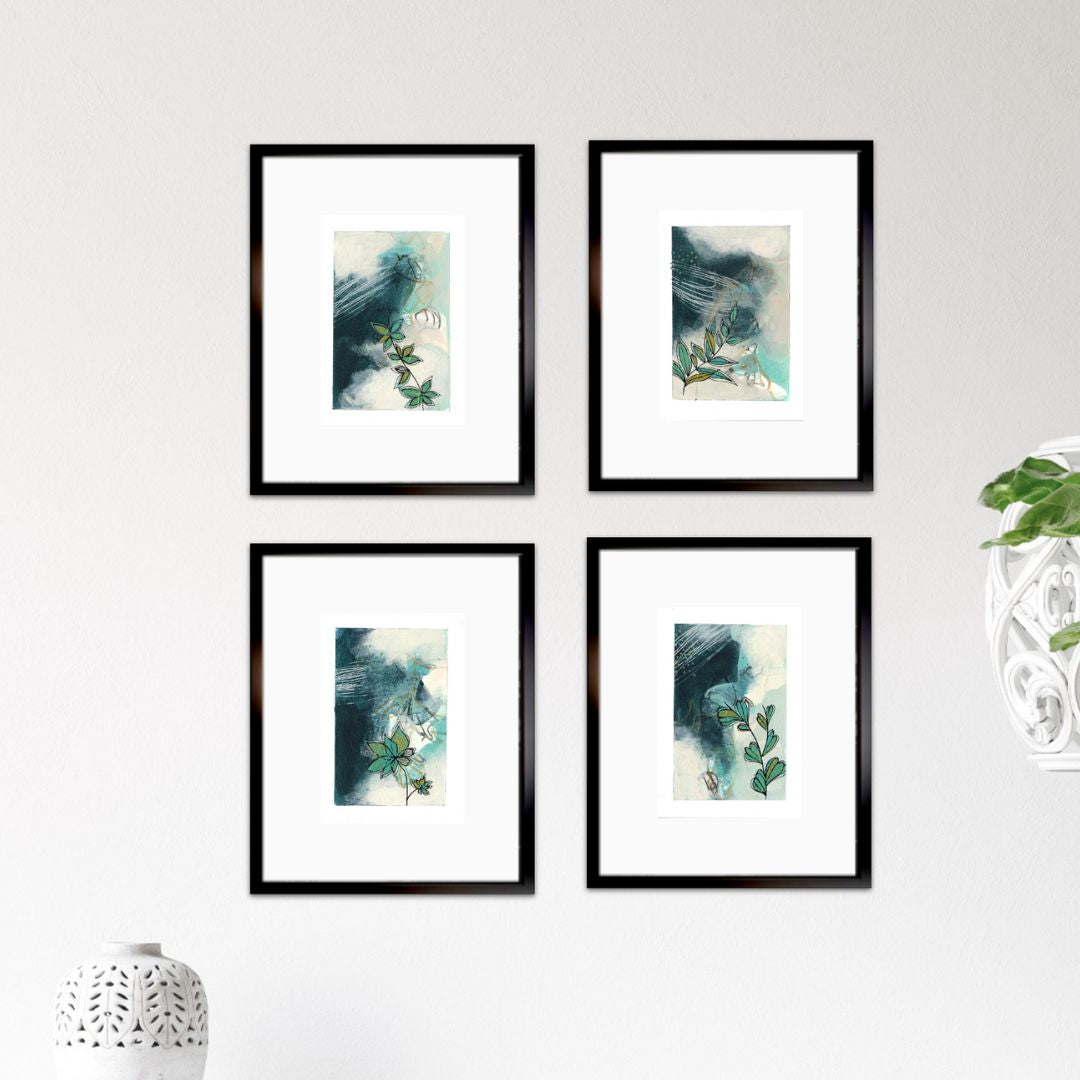 Go With the Flow II - set of 4 mini paintings with metallic detail