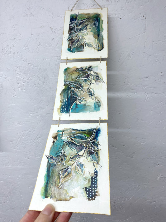 Blissful Woodland - Original Painting, Triptych Wall Hanging