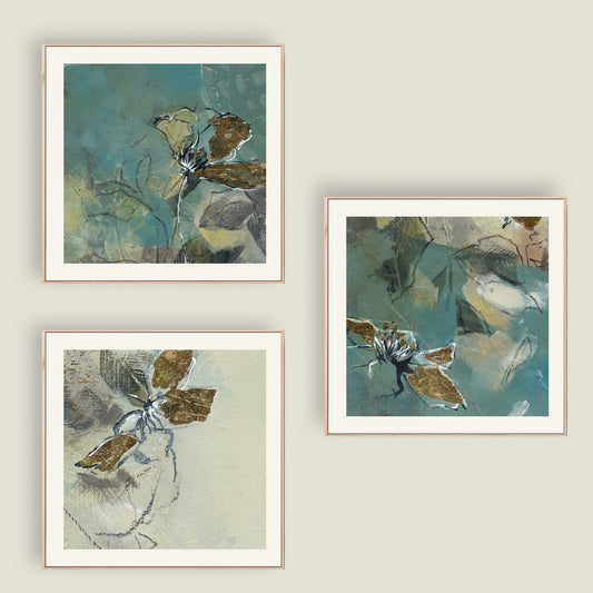 Set of 3 Mini Art Prints - Golden Blooms