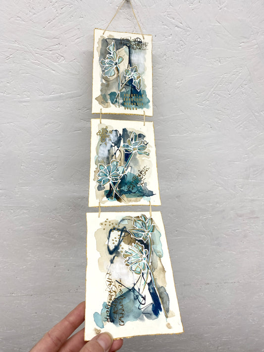 Fresh Stems - Original Painting, Triptych Wall Hanging - Carla Jennings Art