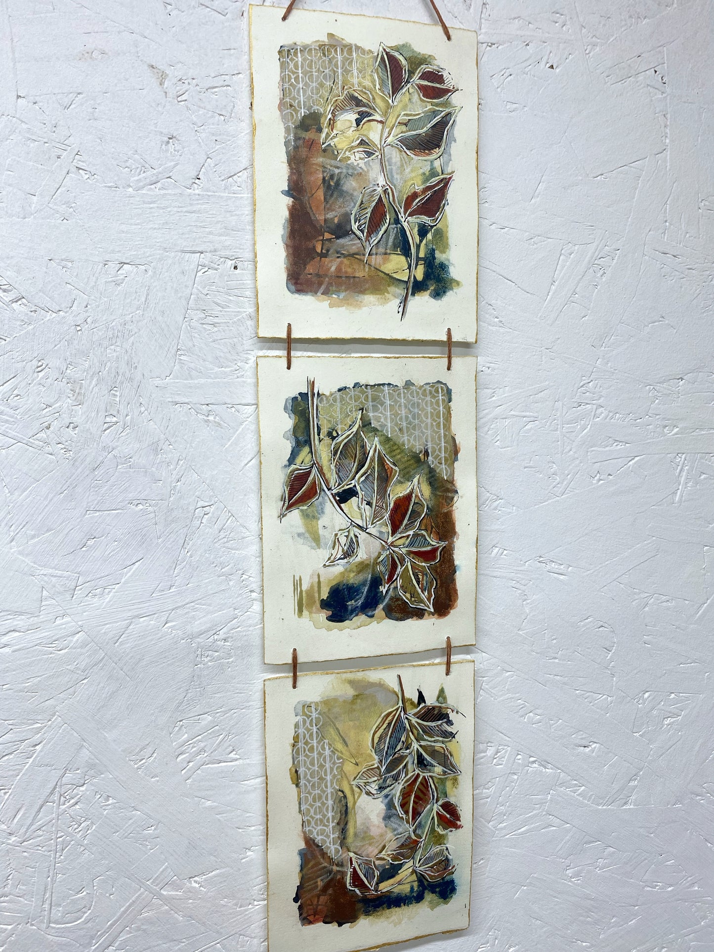 Autumn Rain - Original Painting, Triptych Wall Hanging