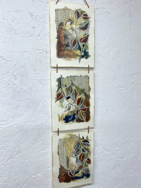 Autumn Rain - Original Painting, Triptych Wall Hanging