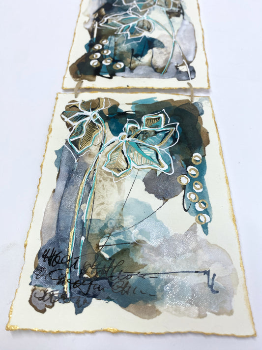 Fresh Stems II - Original Painting, Triptych Wall Hanging - Carla Jennings Art