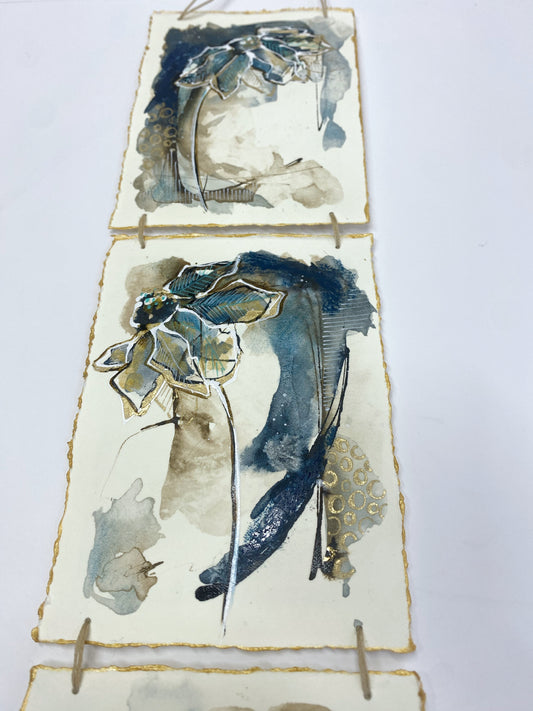 Midnight Daisies - Original Painting, Triptych Wall Hanging - Carla Jennings Art