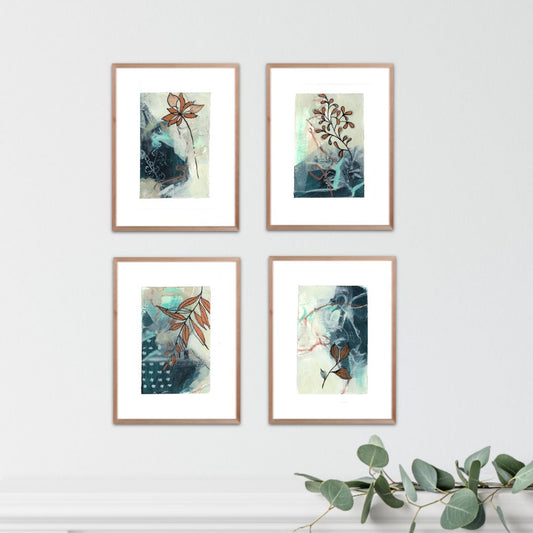 Go With the Flow I - Set of 4 mini original paintings with gold detail - Carla Jennings Art