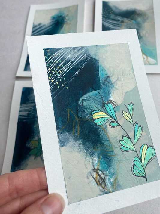 Go With the Flow II - set of 4 mini paintings with metallic detail - Carla Jennings Art