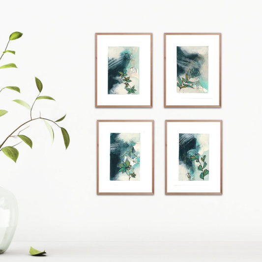 Go With the Flow II - set of 4 mini paintings with metallic detail - Carla Jennings Art