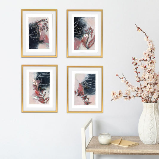 Go With the Flow III - set of 4 mini original paintings with metallic details - Carla Jennings Art
