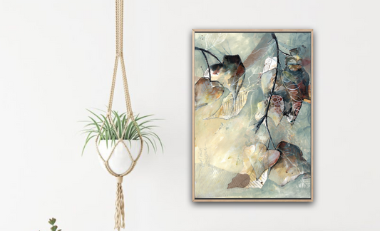 abstract leaves in autumnal colours. original mixed media painting on paper